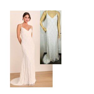 Lulus Radiantly Adored White Sequin Backless Mermaid Maxi Dress Size Small NWOT
